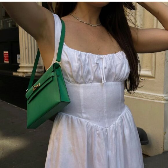 NEW BEST Reformation Balia Linen Midi Dress Sz4 White Linen Bow Sleeveless - Picture 4 of 13